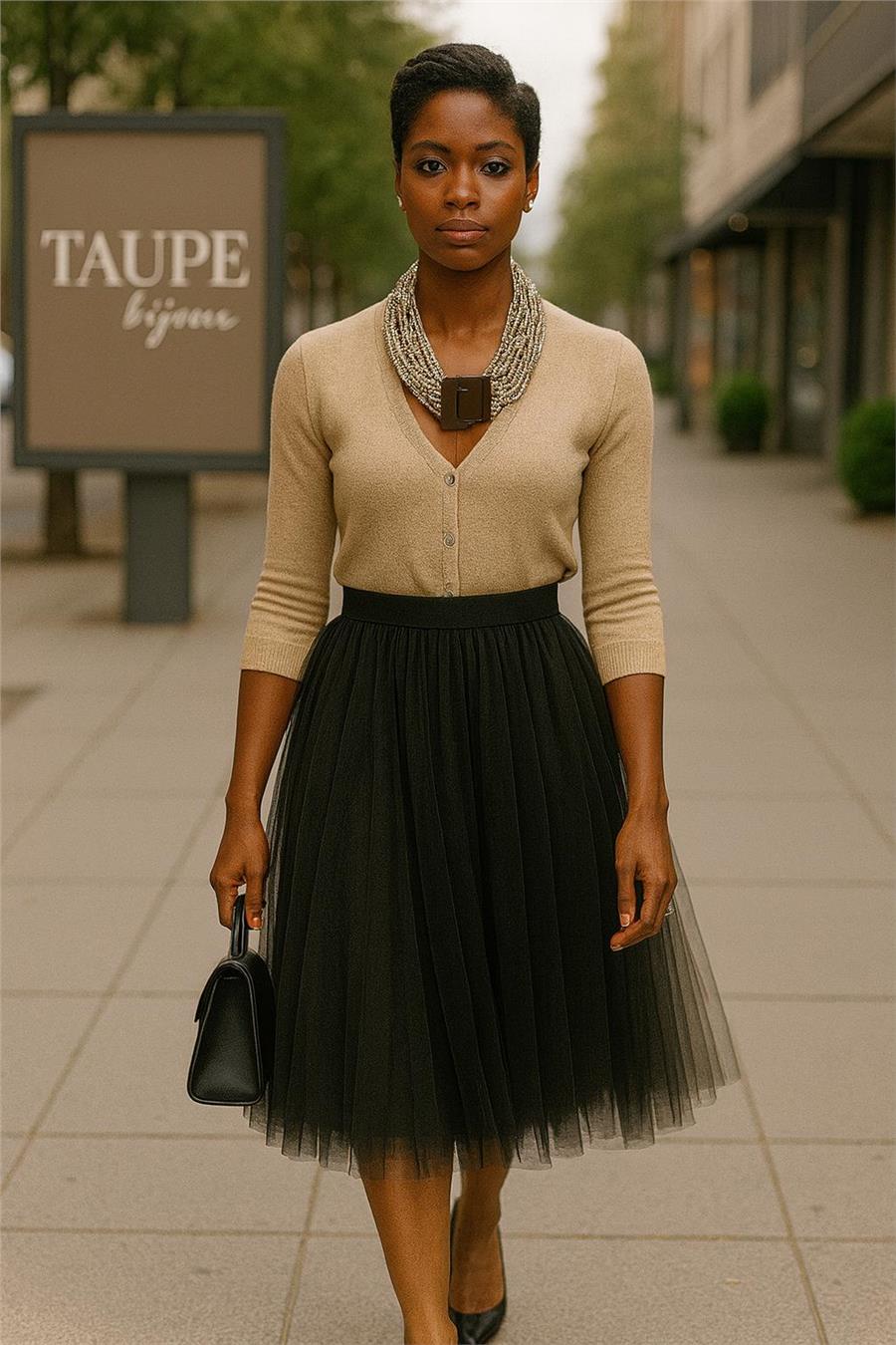 Valencia Gri Minik Boncuklu Ahşap Başlıklı Çoklu Kolye ve Bileklik Set